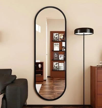 Miroir Ovale 123x50 cm – Cadre MDF Stratifié Noir