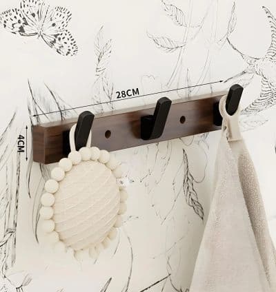 Porte-Manteaux Mural Bois & Aluminium Noir – 3 Crochets