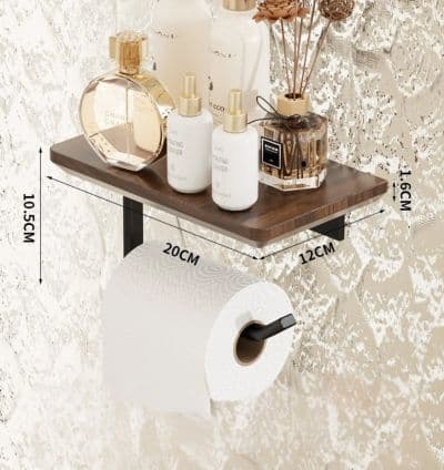Support Papier Toilette avec Étagère Aluminium & Bois Effet Noyer
