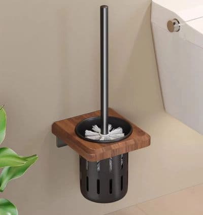 Brosse WC Murale – Aluminium & Bois Effet Noyer