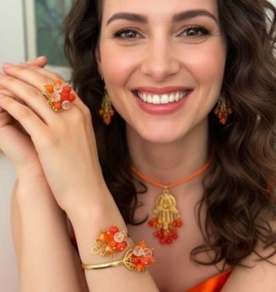 Parure collier bracelet bague et boucles d'oreilles