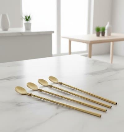 4 cuillères paille métal inoxydable