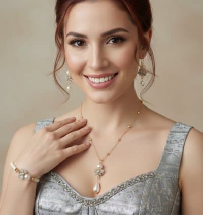 Parure gris et perles