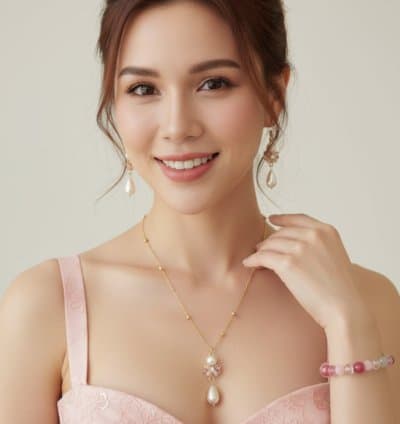 Parure rose et perles