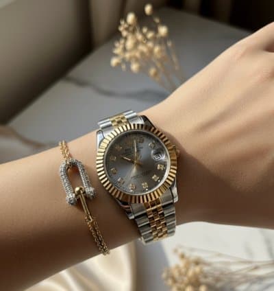 Montre panaché argent et doré Cadrant 34 mm+ bracelet Tiffany