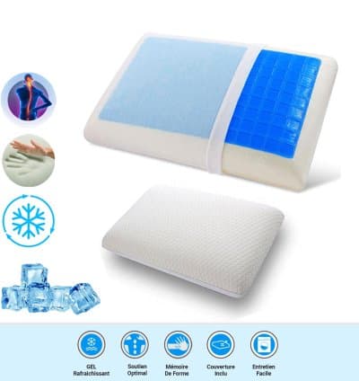 Oreiller Viscogel en Mousse à Mémoire de Forme et Gel Ultra Rafraîchissant 70 X 50 cm