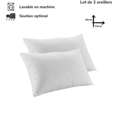 Lot de 2 Oreillers Orthopédiques Top Qualité Lavable 70x50cm