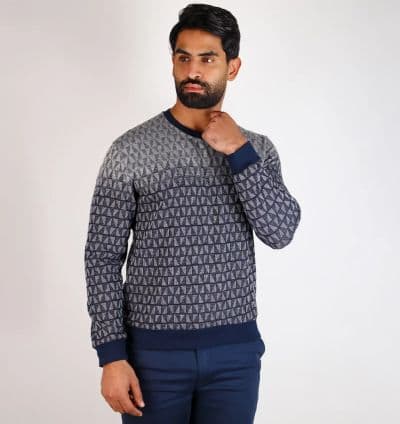 Pull Col V bleu/Gris - EVASION