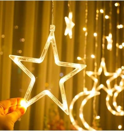 Rideau Lumineux Étoiles, 5 Étoiles 5 Lunes 138Leds Guirlande Lumineuse Ramadan 5 Modes