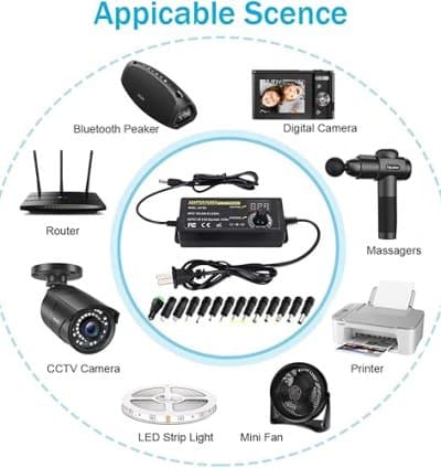 Adaptateur universel AC à DC 3V-24V 5A avec affichage de la tension LED et 11 embouts pour électronique