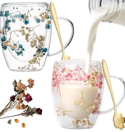 Verre double paroi 400 ml avec fleur sechee