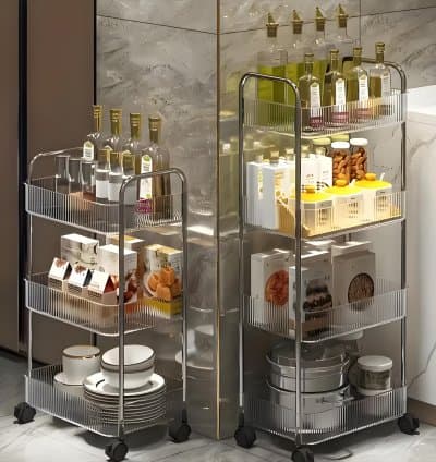 Chariot de Rangement 4 Niveaux – Acier Inoxydable & Acrylique