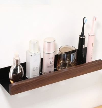 Etagere Murale 50 cm – Aluminium Noir & Bois Effet Noyer