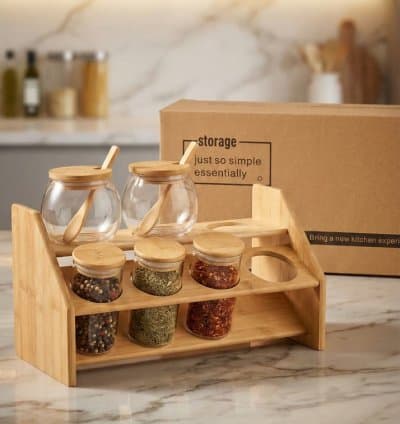 Ensemble de rangement pour épices et condiments – Bambou & Verre