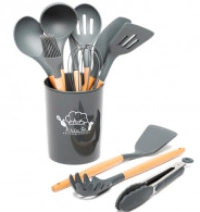 SET D'USTENSILES DE CUISINE EN SILICONE GRIS
