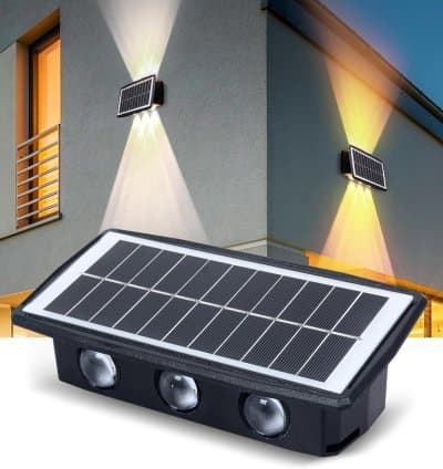 Lampes Solaire Applique Murale Extérieur 6 LED avec 2 Modes Éclairage