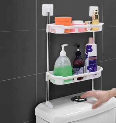 Étagère murale toilette à deux étages avec crochets