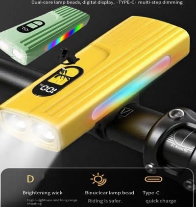 Lampe de Vélo, Lumières pour la Conduite de Nuit | Lampe de Cyclisme 1800mAh Rechargeables