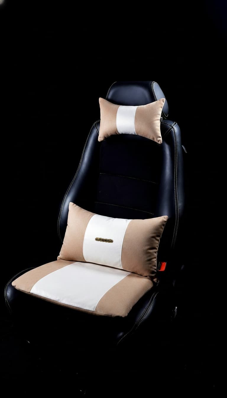 Pack Drive Confort : Assise + Coussin de Dos + Repose-Tête en beige et blanc
