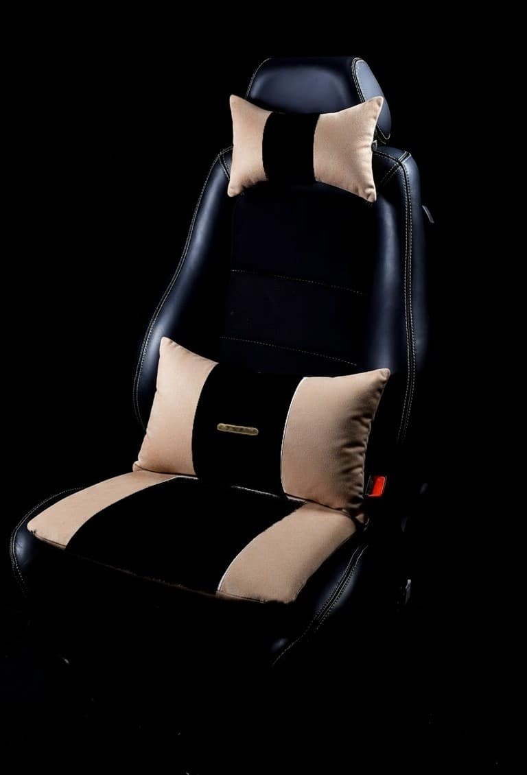 Pack Drive Confort : Assise + Coussin de Dos + Repose-Tête en beige et noir