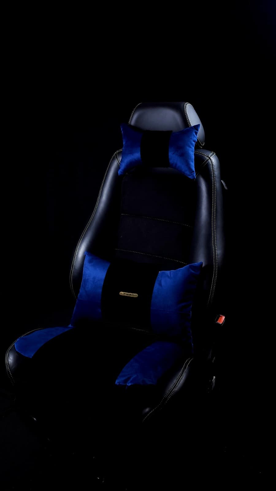 Pack Drive Confort : Assise + Coussin de Dos + Repose-Tête en bleu et noir