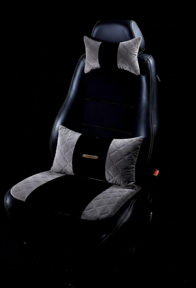Pack Drive Confort : Assise + Coussin de Dos + Repose-Tête en noir et gris
