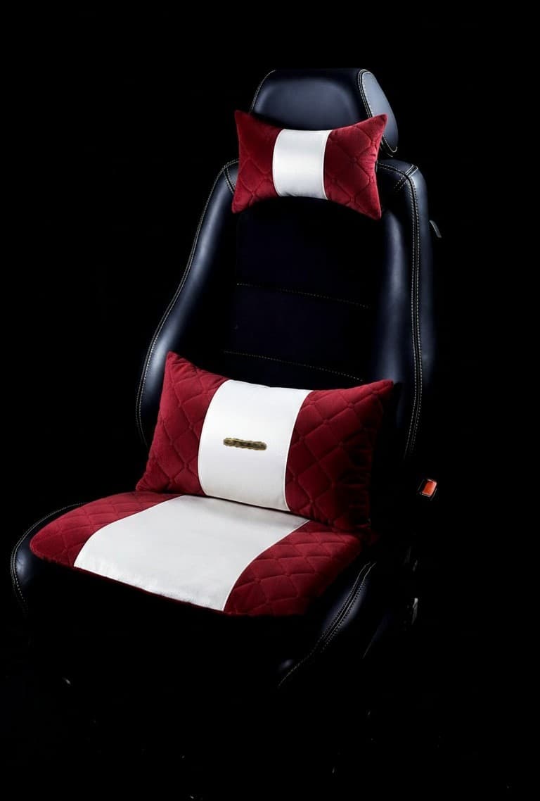 Pack Drive Confort : Assise + Coussin de Dos + Repose-Tête en rouge et blanc
