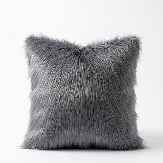 Coussin Décoratif en Fourrure Gris