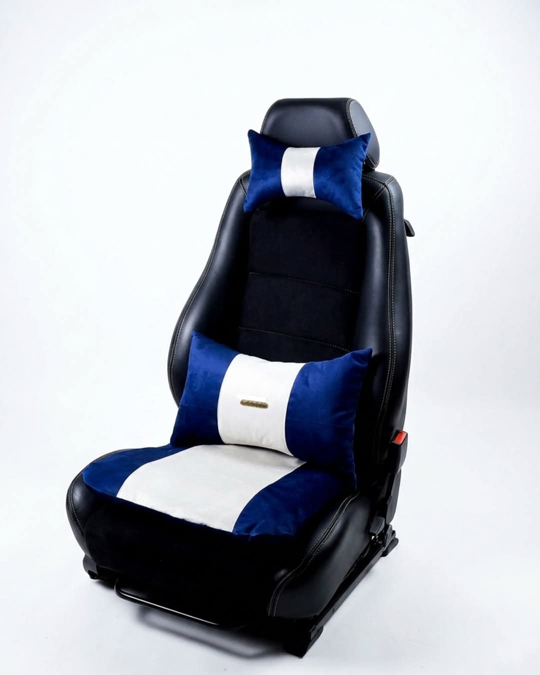 Pack Drive : Assise + Coussin de Dos + Repose-Tête en bleu et blanc