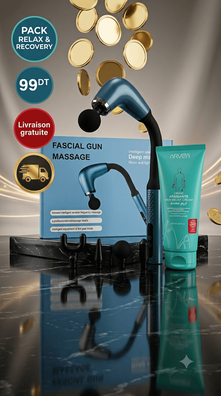 Pack Massage Pro - Pistolet de Massage Fascial Gun + Crème Apaisante Arvea (100 ml)