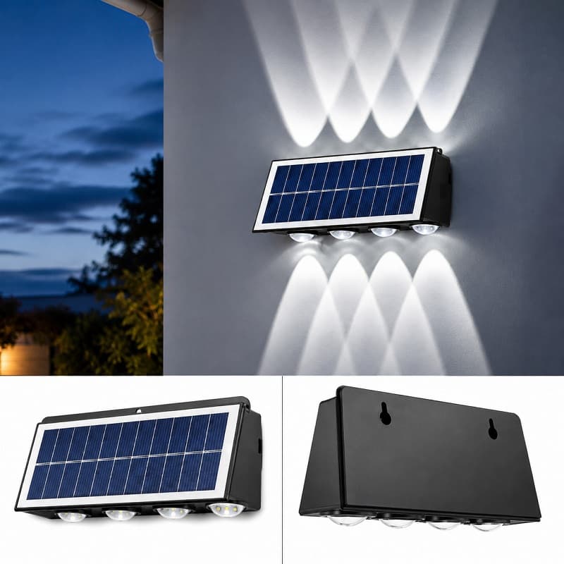 Lampe Solaire Extérieur, 8 LED Applique Murale Exterieur de Sécurité pour Garage Jardin