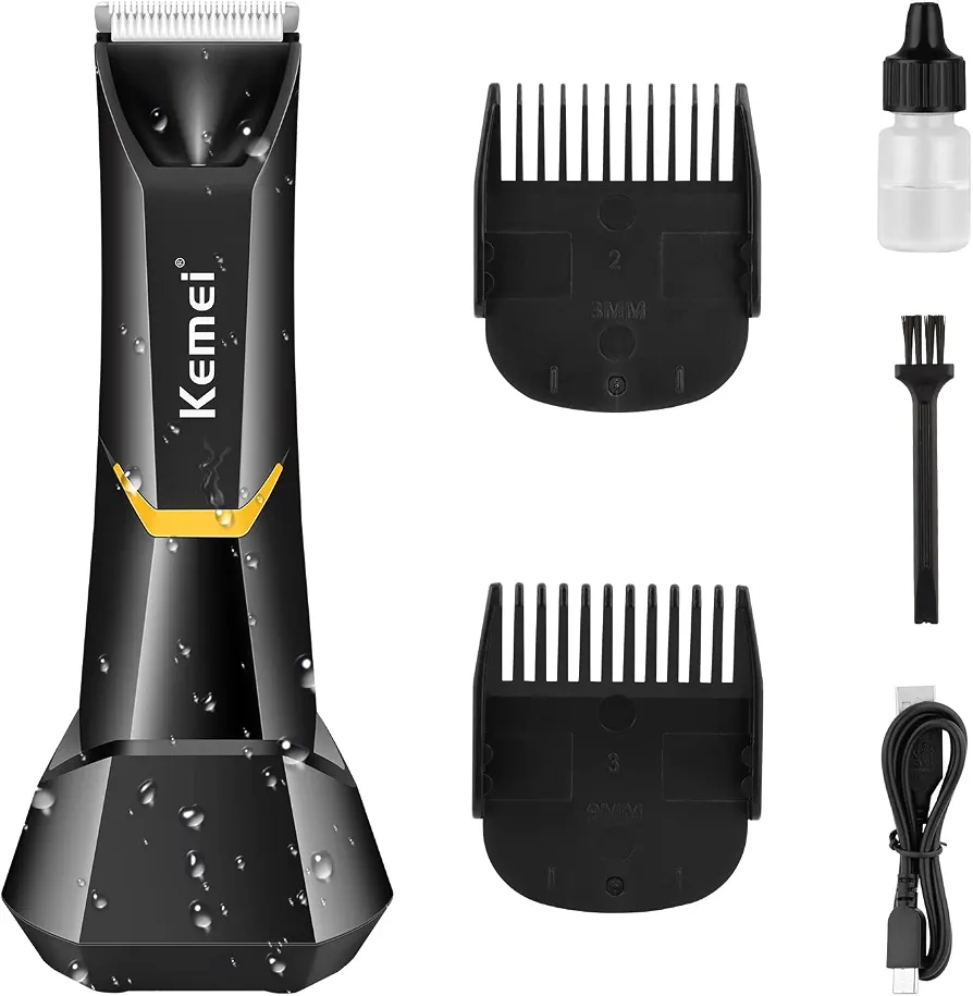 Kemei Tondeuse électrique de zone sensible pour homme et femme, avec lumière LED, rechargeable par USB, avec lame lavable, KM-3208