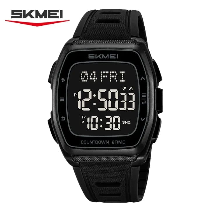 Montre chronographe sport pour homme SKMEI 2441 Double fuseau horaire, étanche, montre-bracelet multifonction numérique avec alarme - Noir intégral