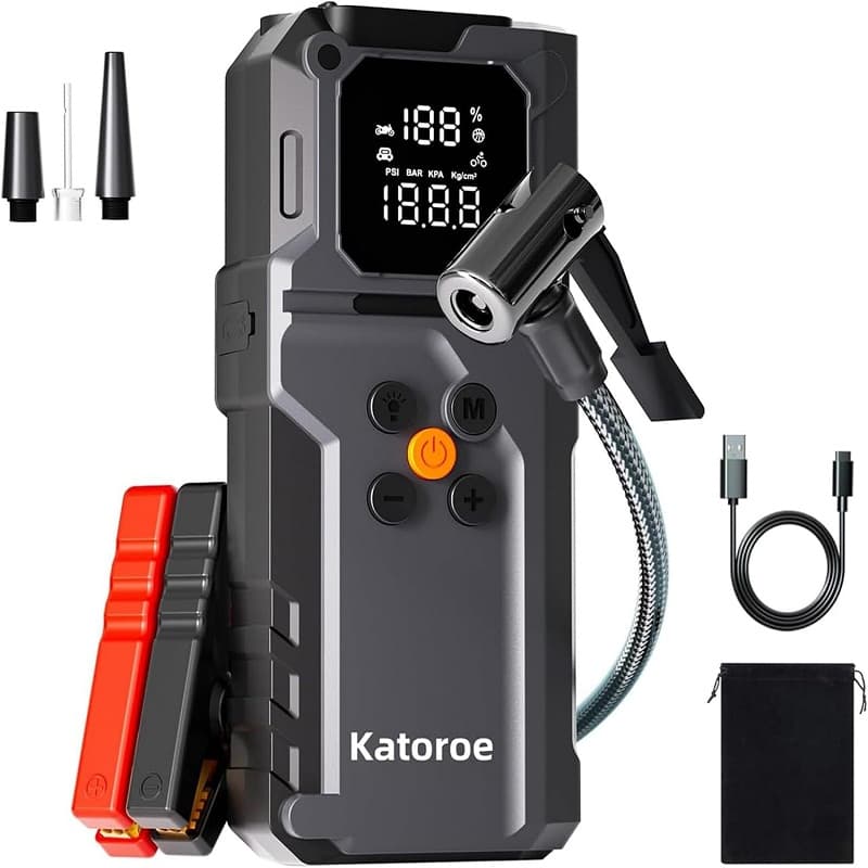 compresseur d’air, Démarreur portable, power bank avec Torche 4 en 1
