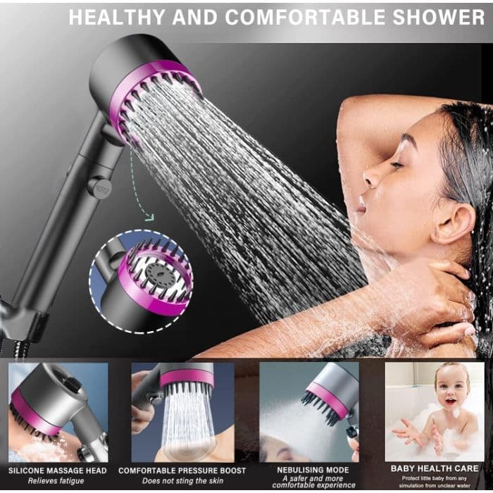 Pommeau de Douche Massage 3-en-1 – Pression Boost & Économie d’Eau