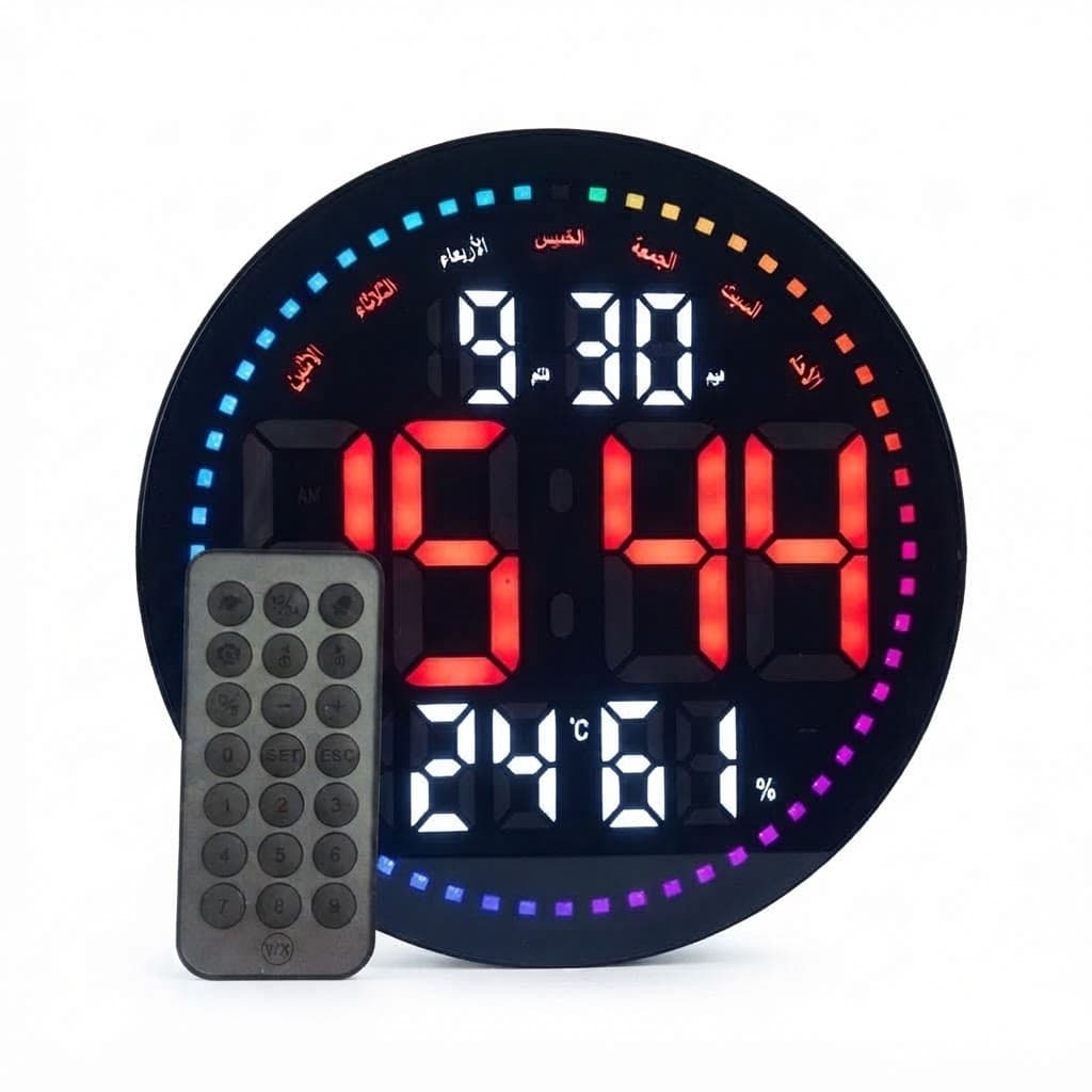 Horloge Murale Digitale LED Ronde avec Télécommande
