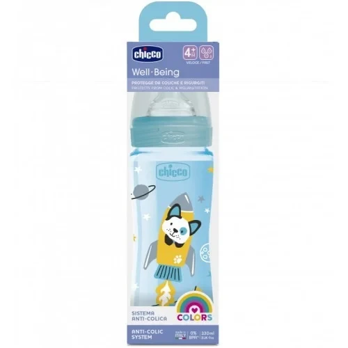 Chicco Biberon Well-Being 330ml , Tétine silicone 4M+