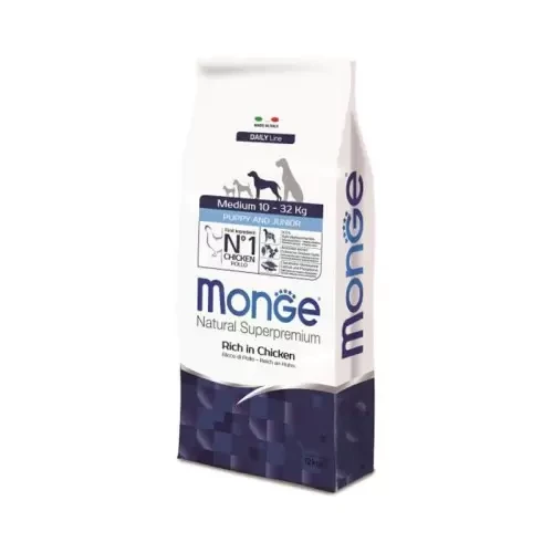 MONGE NATURAL SUPERPREMIUM CROQUETTES MEDIUM PUPPY ET JUNIOR 12KG