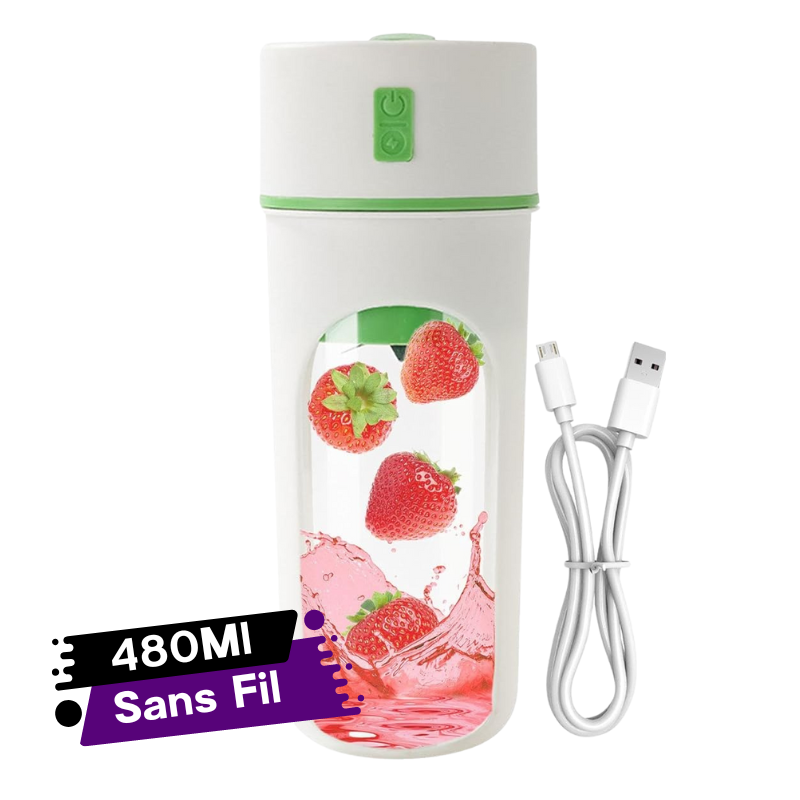 Mini Blender Mixeur Portable Rechargeable Forme Bouteille 480 Ml vert