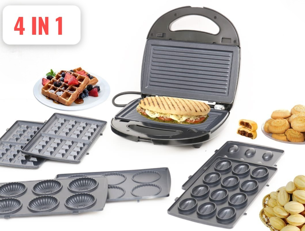 PROVA Appareil de Cuisson 4 en 1 : Panini, Gaufre, Zouza, Maamoul - PE-910 (750W)