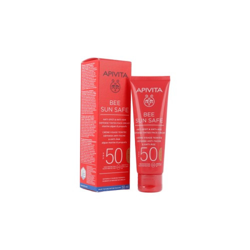 APIVITA BEE SUN SAFE CREME VISAGE ANTI TACHES ANTI AGE TEINTEE SPF50+ 50ML